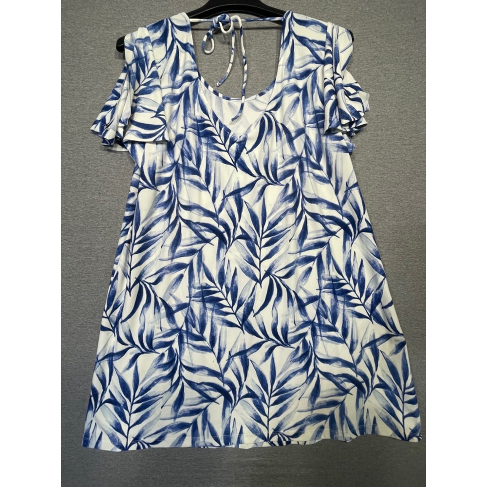 Women Mango Basics Dress XL White Blue Leaf Print - Picture 5 of 6